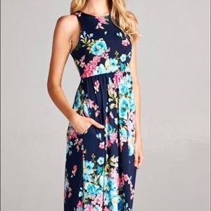 Navy Beeson River Floral Maxi Scoop Neck Dress
